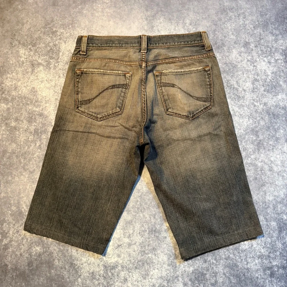 DKNY Mens Distressed Denim Shorts‎ Gray Long Length Size 31 Y2K Streetwear Baggy